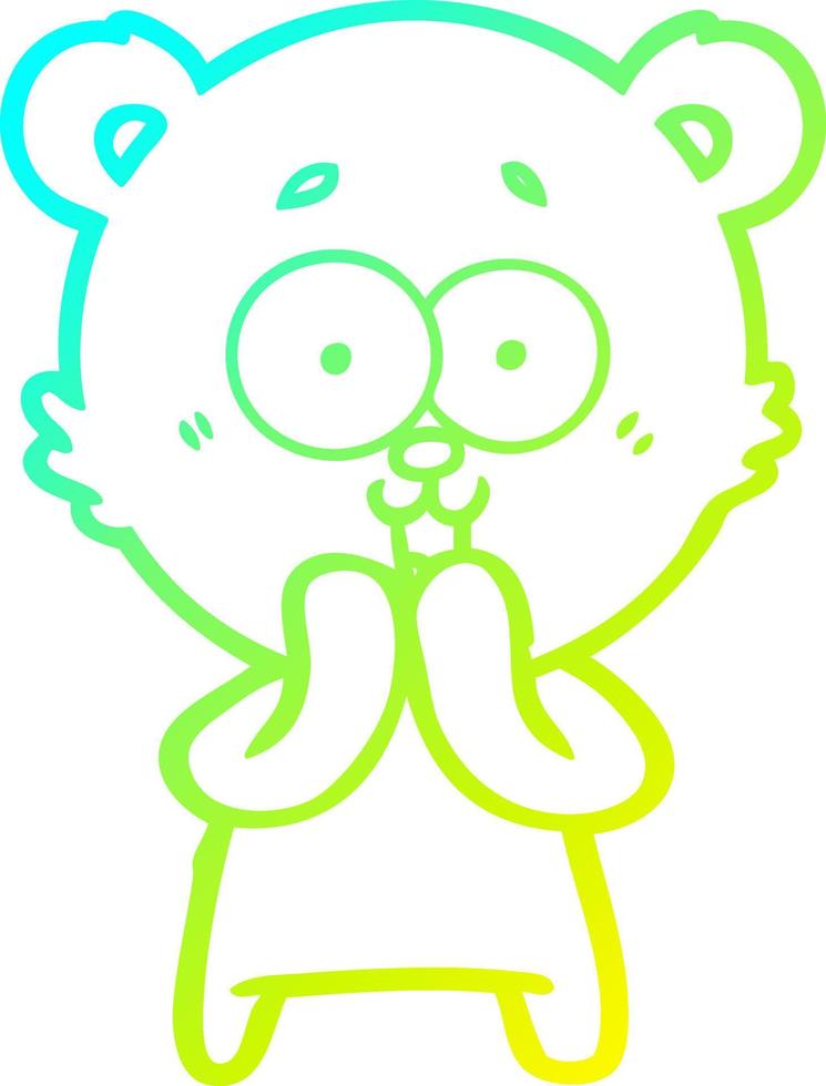 cold gradient line drawing laughing teddy  bear cartoon vector