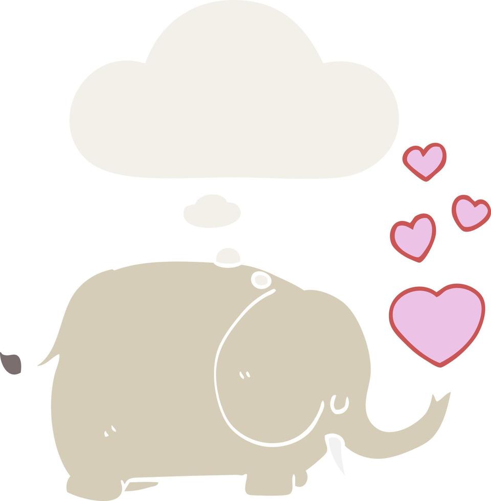 cute cartoon elephant with love hearts and thought bubble in retro style vector