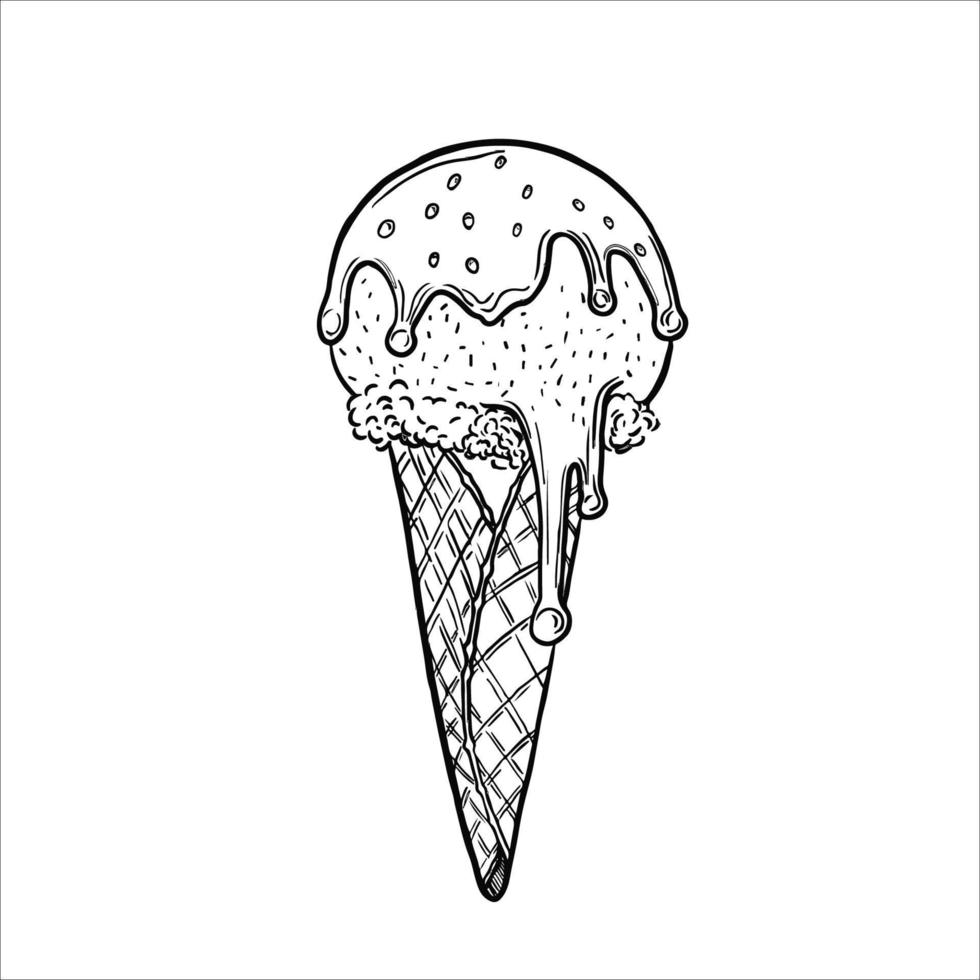 Ice cream cone line art sketch. Vector illustration