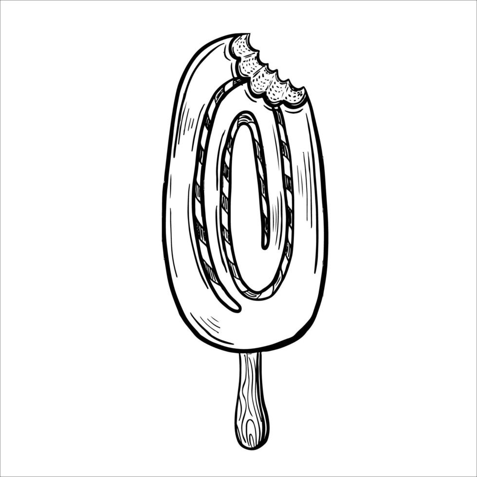 Ice cream on a stick line art sketch. Vector illustration