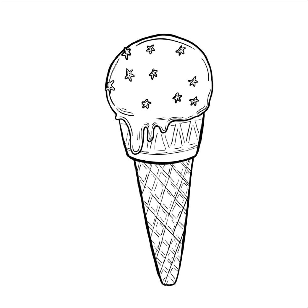 Ice cream cone line art sketch. Vector illustration