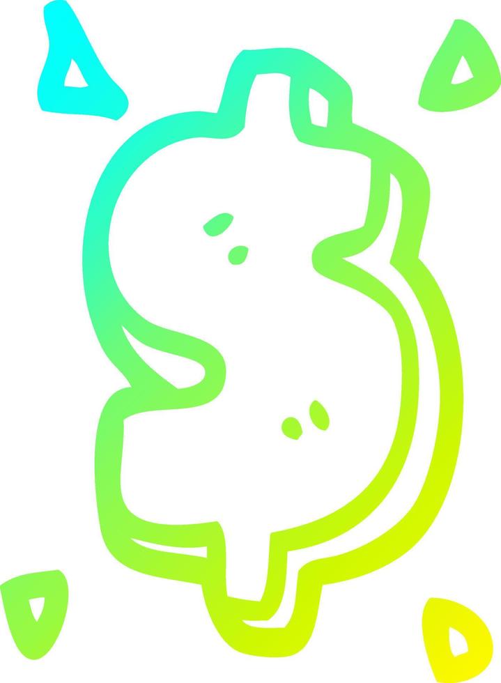 cold gradient line drawing cartoon dollar sign vector