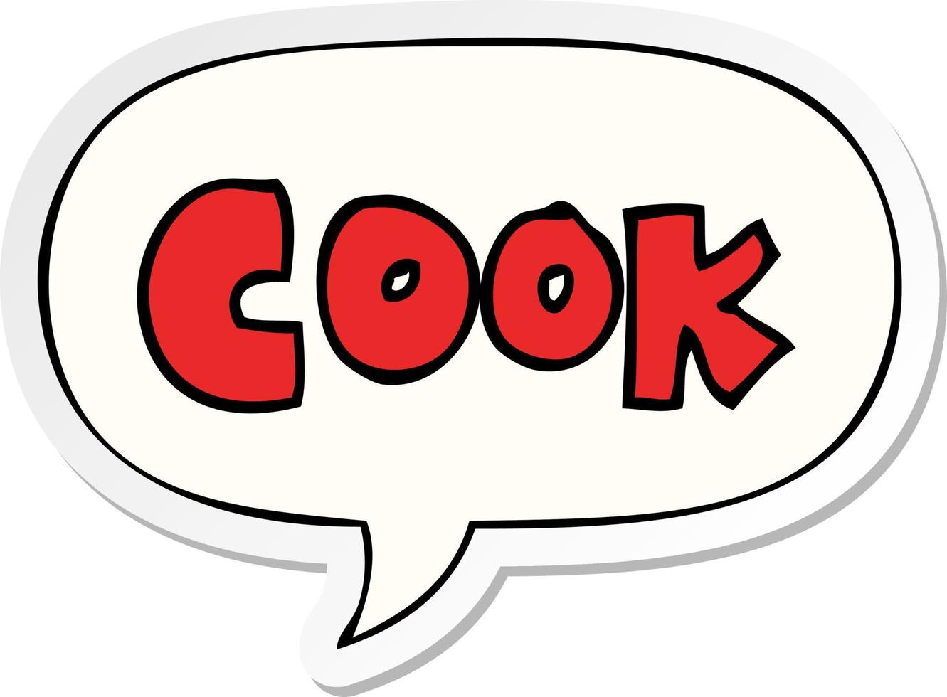 cartoon word cook and speech bubble sticker vector