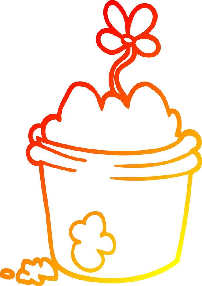 warm gradient line drawing cartoon flower pot vector