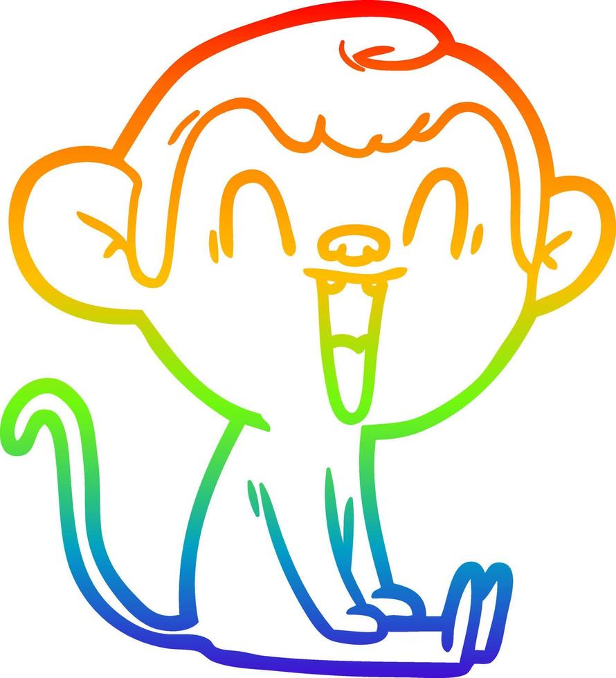 rainbow gradient line drawing cartoon laughing monkey vector