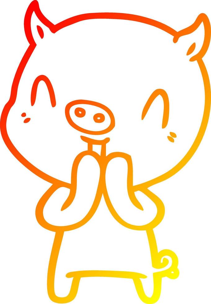 warm gradient line drawing happy cartoon pig vector