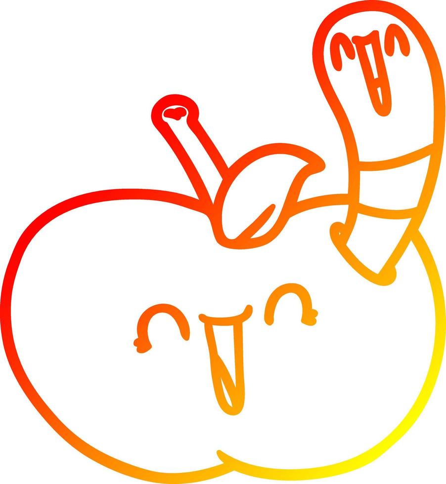 warm gradient line drawing cartoon worm in happy apple vector