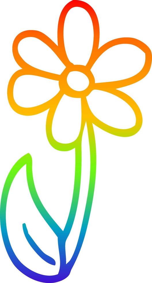 rainbow gradient line drawing cartoon single flower vector