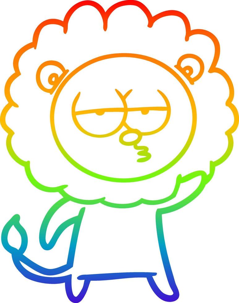 rainbow gradient line drawing cartoon bored lion waving vector