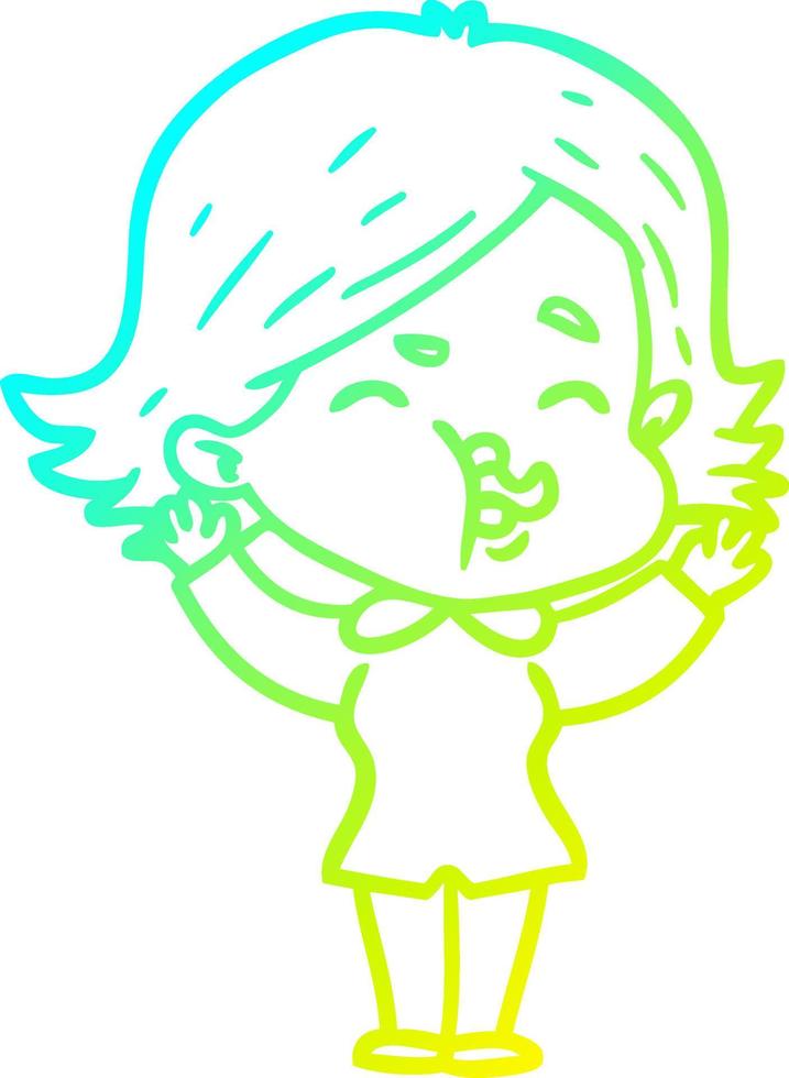 cold gradient line drawing cartoon girl pulling face vector