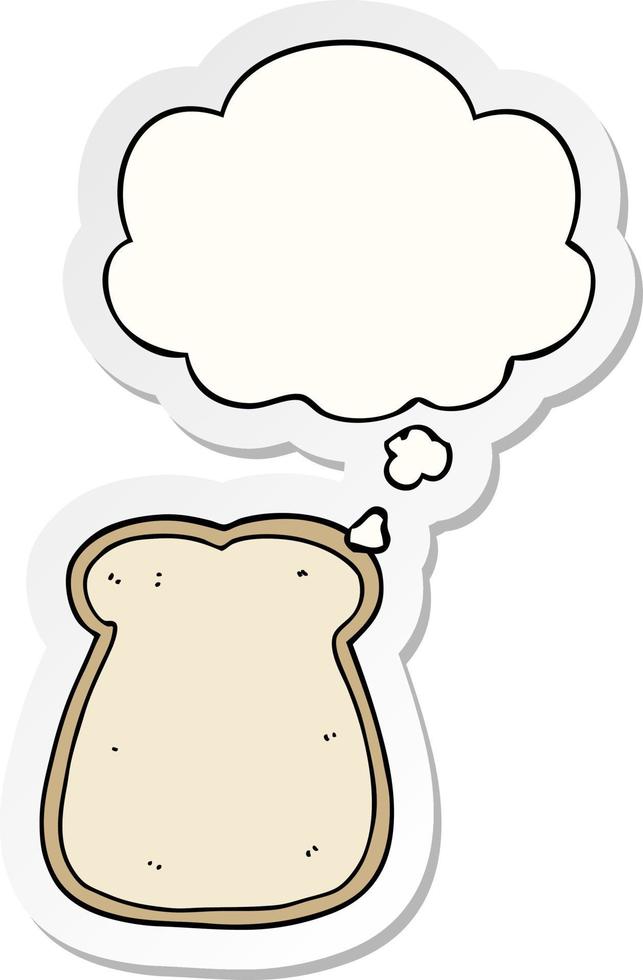 cartoon slice of bread and thought bubble as a printed sticker vector