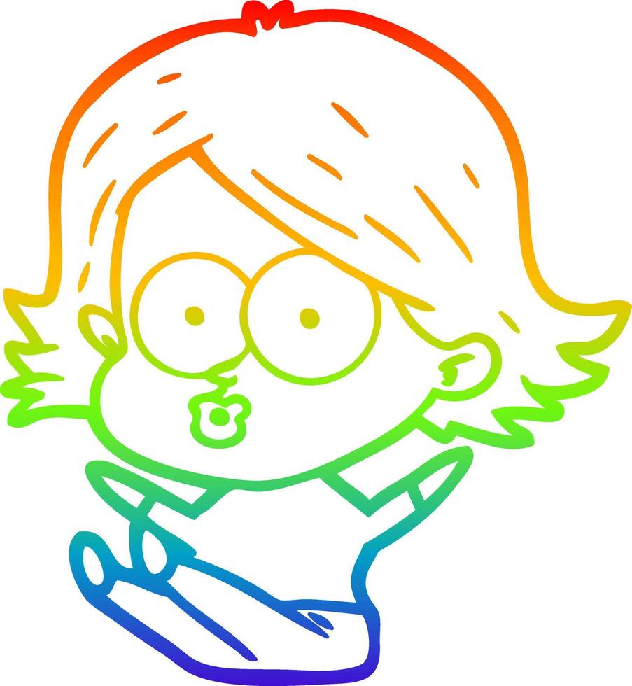 rainbow gradient line drawing cartoon girl pouting vector