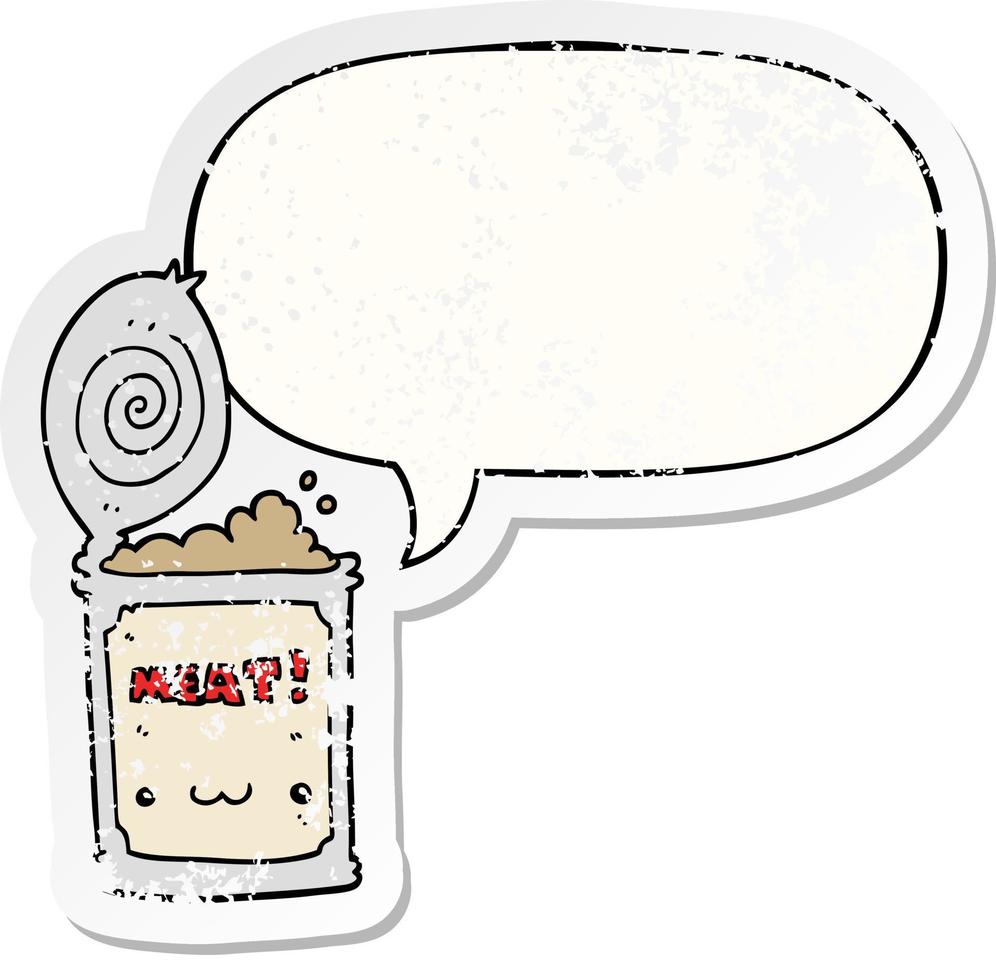 cartoon canned food and speech bubble distressed sticker vector