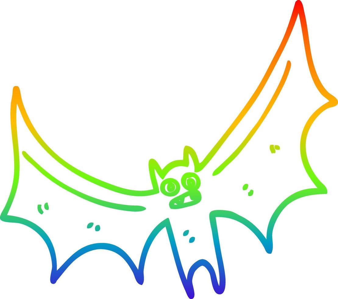 rainbow gradient line drawing cartoon bat vector