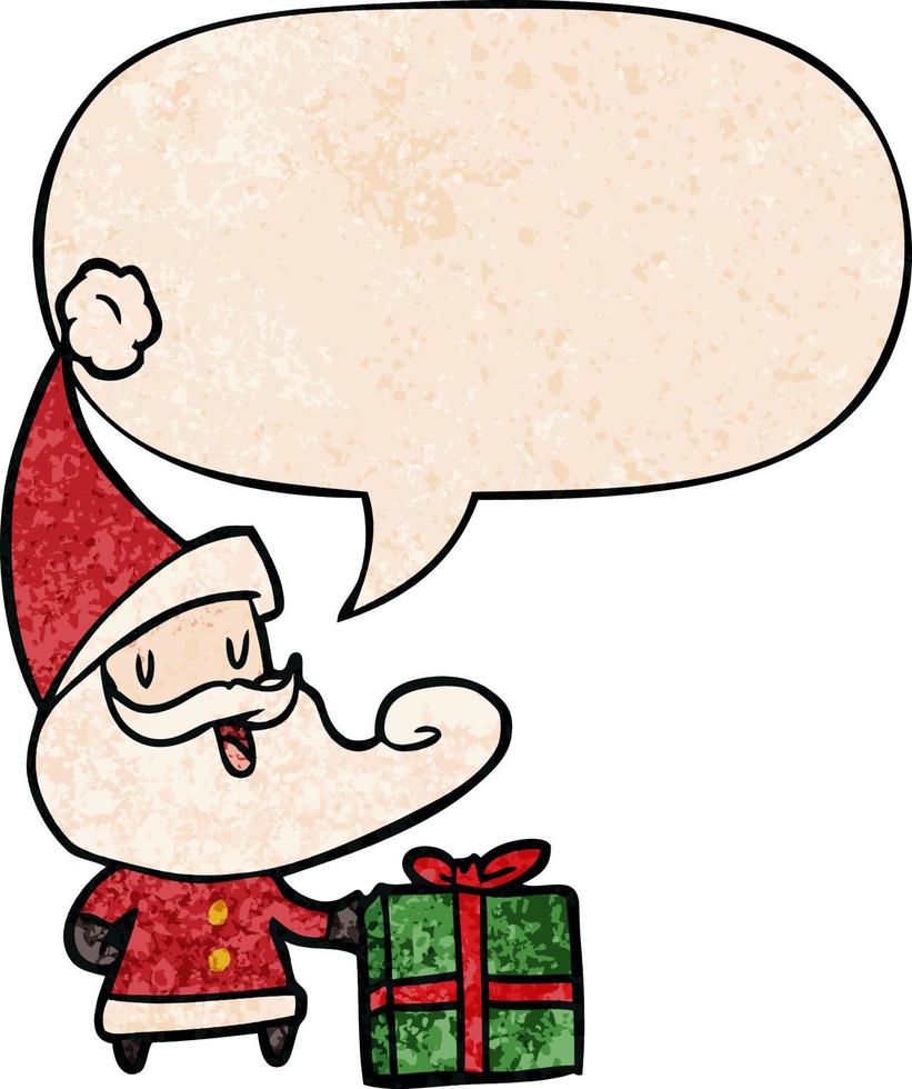 cartoon santa claus and speech bubble in retro texture style vector