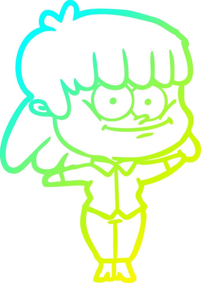 cold gradient line drawing cartoon girl smiling vector