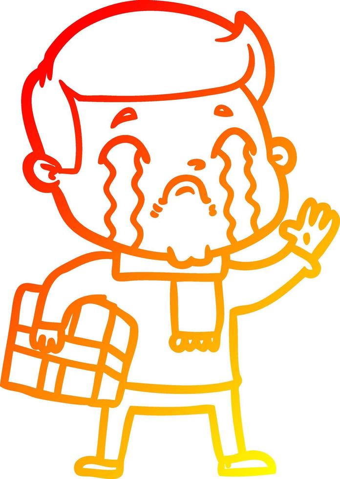 warm gradient line drawing cartoon man crying vector