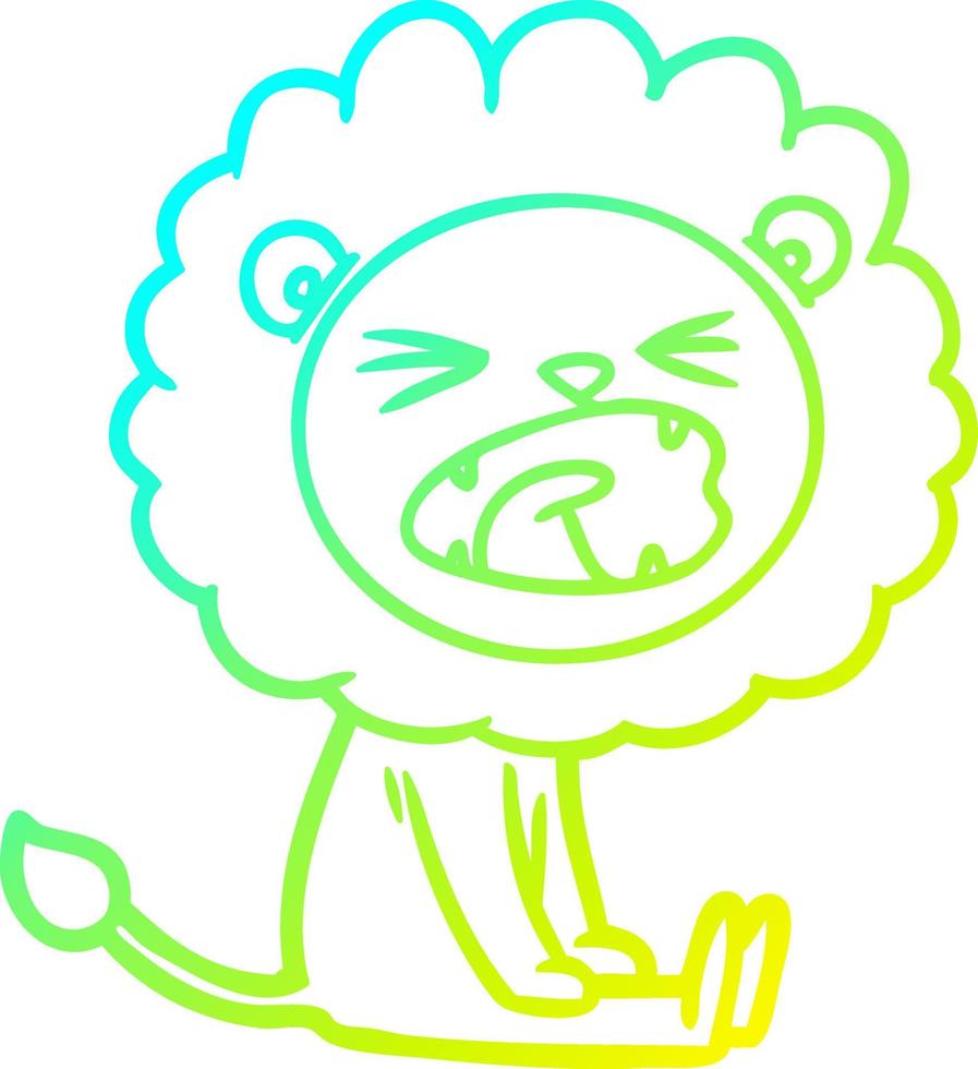 cold gradient line drawing cartoon angry lion vector