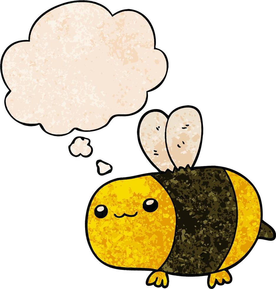 cartoon bee and thought bubble in grunge texture pattern style vector
