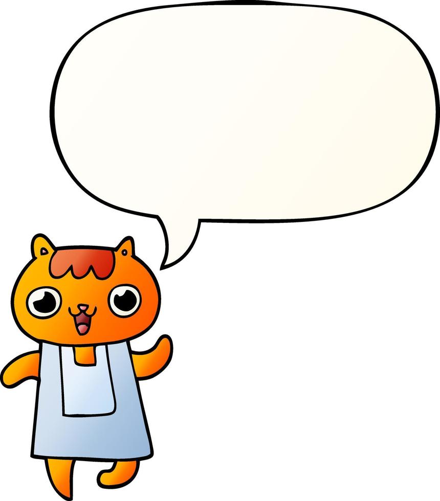 cartoon cat and speech bubble in smooth gradient style vector