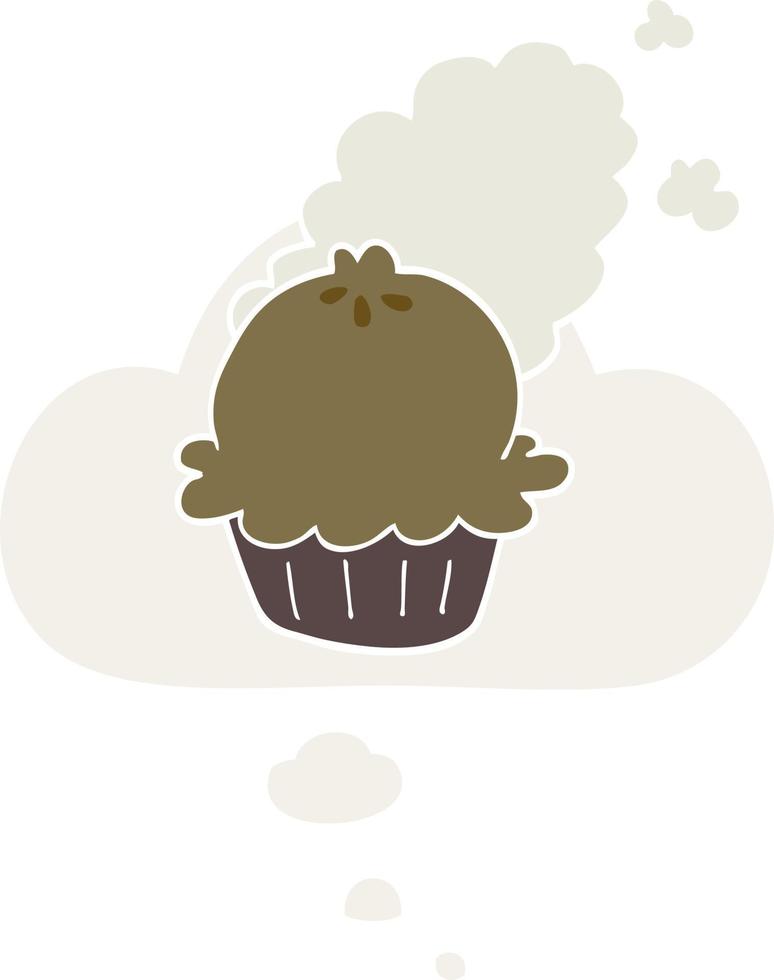 cute cartoon pie and thought bubble in retro style vector