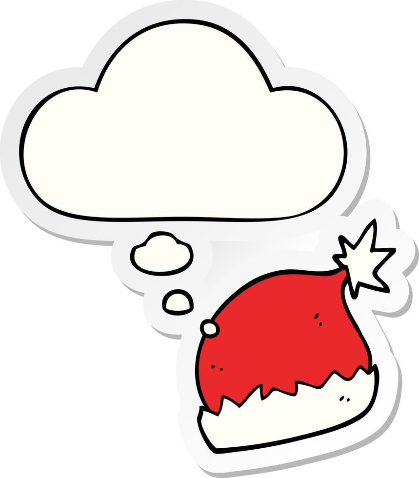cartoon santa hat and thought bubble as a printed sticker vector