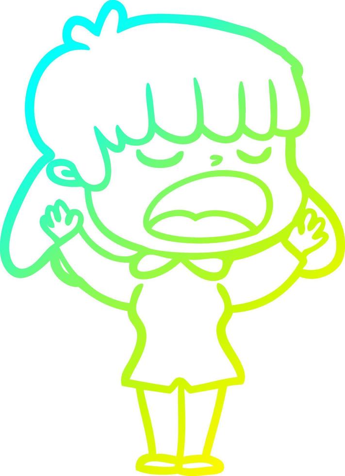 cold gradient line drawing cartoon woman talking loudly vector