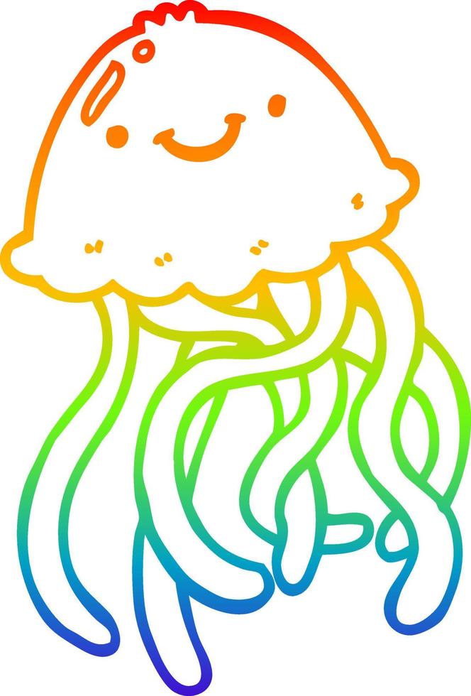 rainbow gradient line drawing cartoon happy jellyfish vector