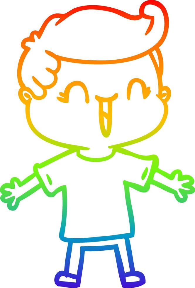 rainbow gradient line drawing cartoon laughing boy vector