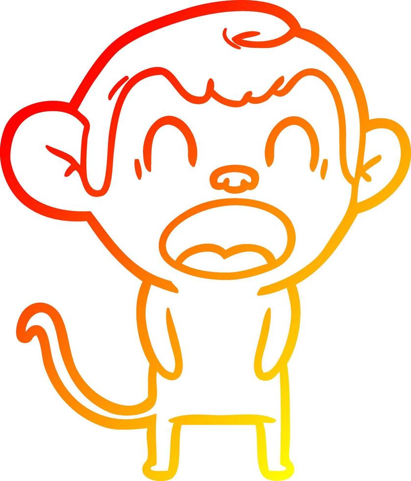 warm gradient line drawing yawning cartoon monkey vector