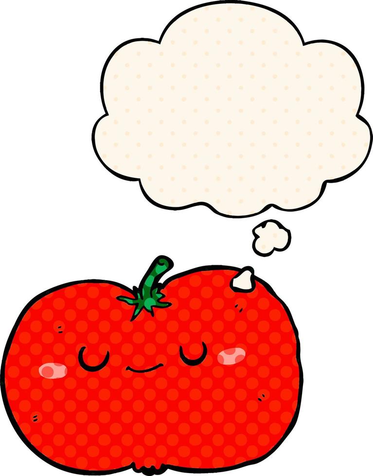 cartoon apple and thought bubble in comic book style vector