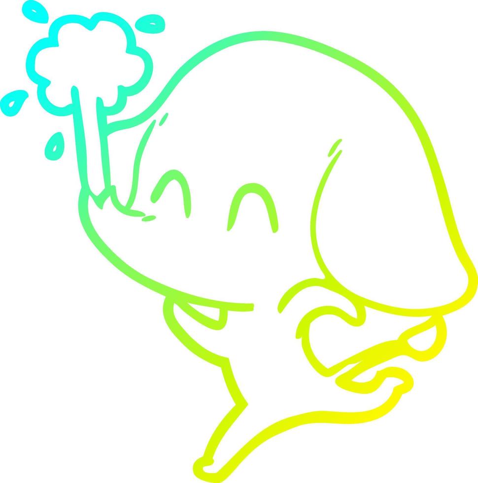 cold gradient line drawing cute cartoon elephant spouting water vector