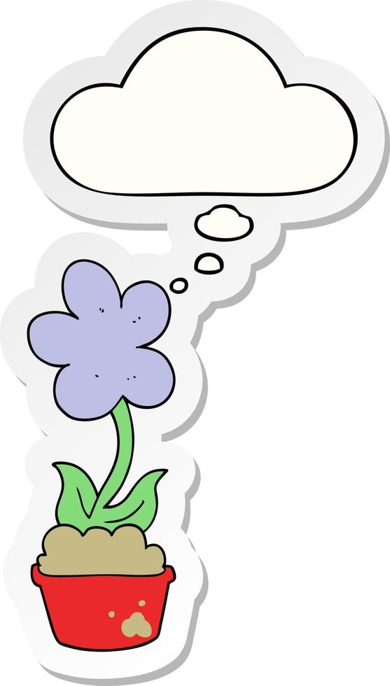 cute cartoon flower and thought bubble as a printed sticker vector