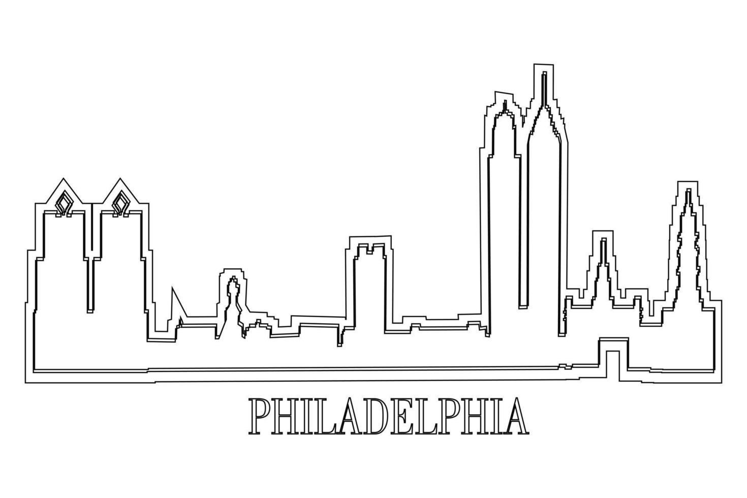 Philadelphia skyline drawing. Vector illustration of landmarks and city for printing or travel advertising concept.