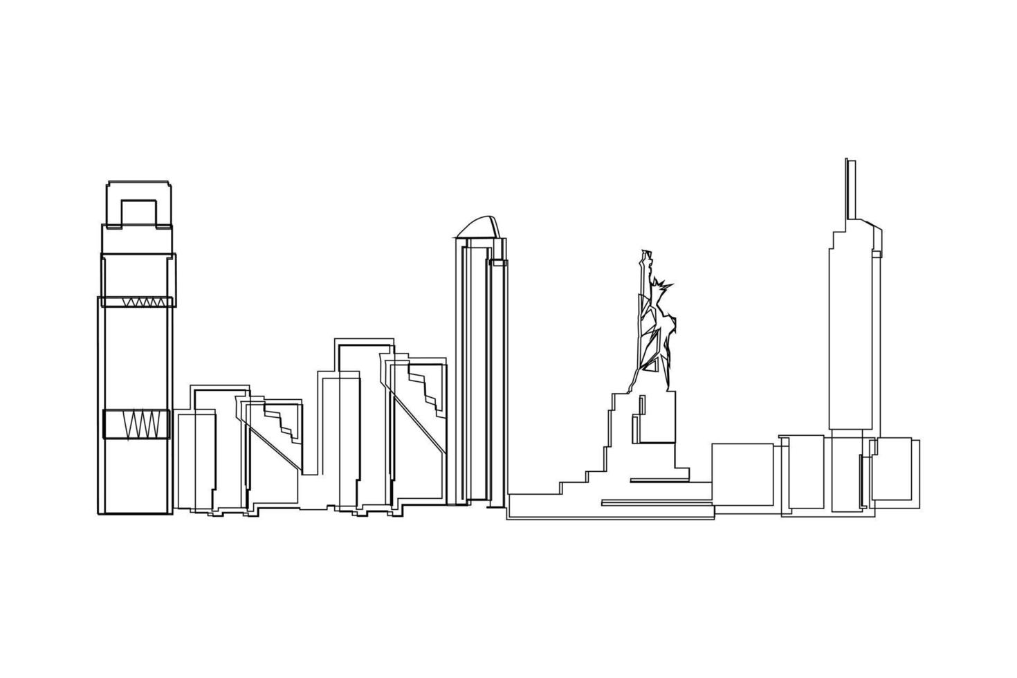 New York of USA skyline drawing. Vector illustration of landmarks and city for printing or travel advertising concept.