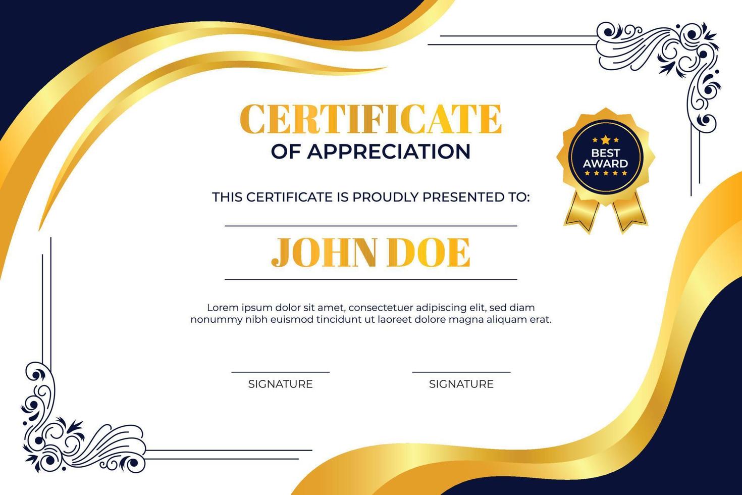 Certificate Of Appreciation Background With Golden Gradient and Ornaments vector