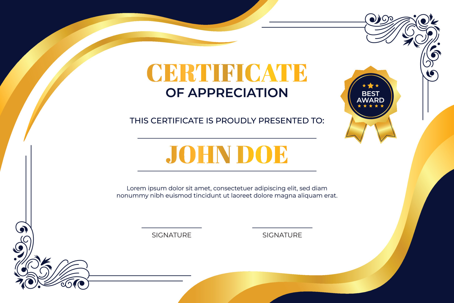 Certificate Of Appreciation Background With Golden Gradient and