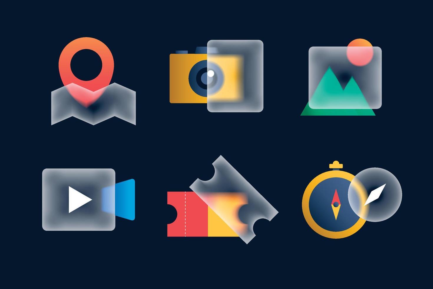 Glass Morphism Traveling Icon Collection vector