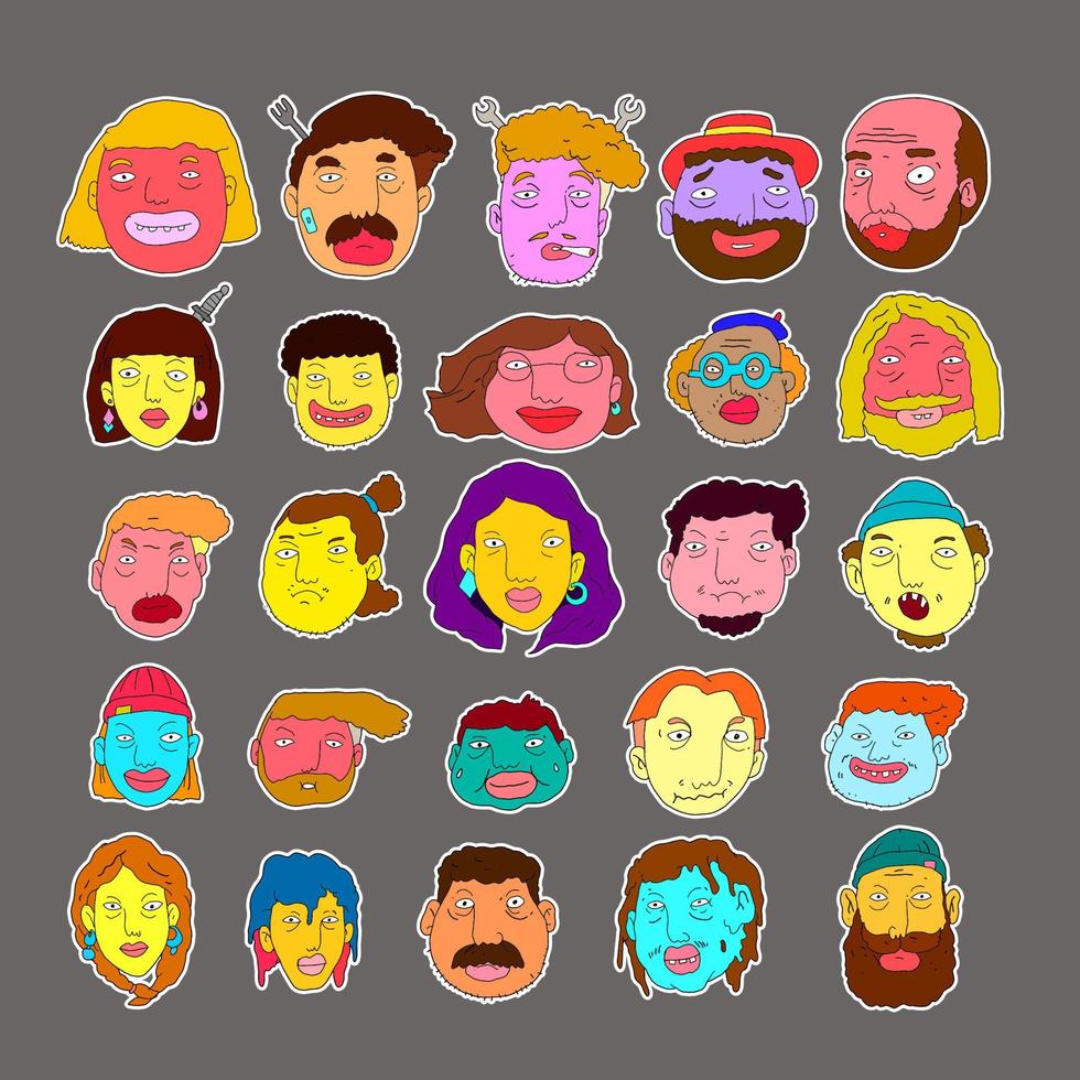 Vector illustration of various cartoon face expression people head for sticker, logo, and mascot design