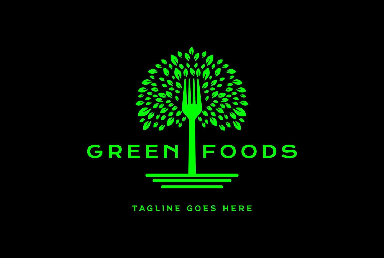 hoja de planta de árbol verde con tenedor para el diseño de logotipo de alimentos saludables orgánicos naturales vector