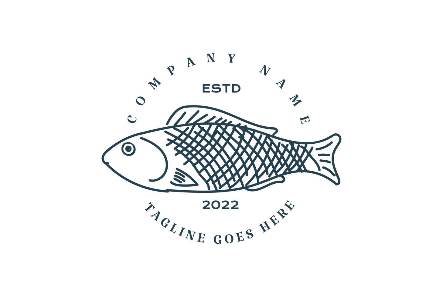 Retro Vintage Fish Badge Emblem Label Stamp for Seafood Product Logo Design vector