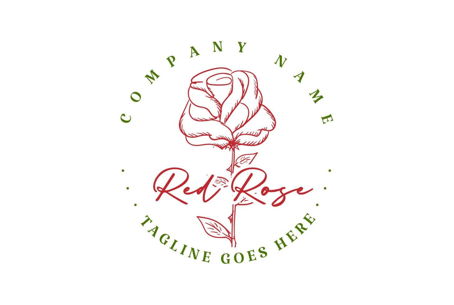 diseño de logotipo de flor rosa roja dibujada a mano retro vintage vector