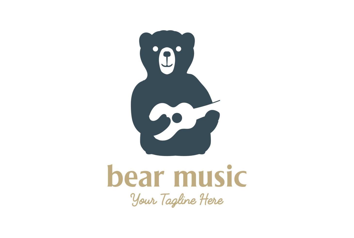 Cute Funny Bear Cartoon with Guitar for Music Instrument Logo Design vector