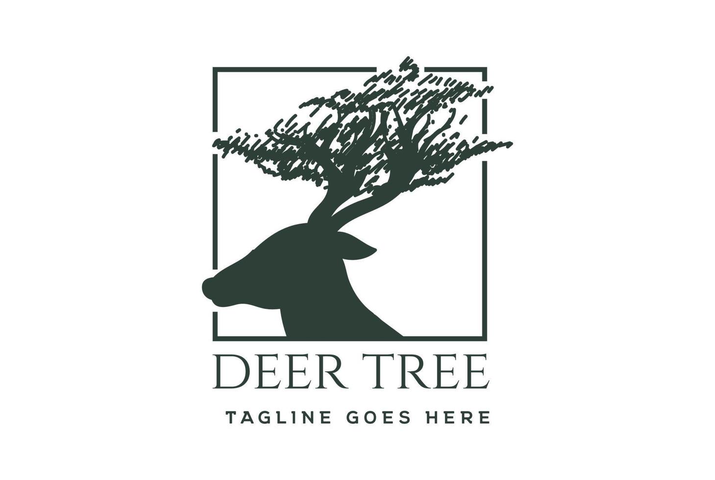 Antler Deer Moose Reindeer Vicuna Head with Horn Tree Forest for Savanna Conservation Zoo Logo Design vector