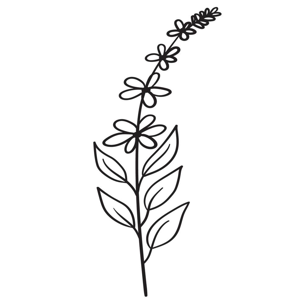 Doodle flower branch, cute and unusual bud, can be used to decorate postcards, business cards or as an element for design vector