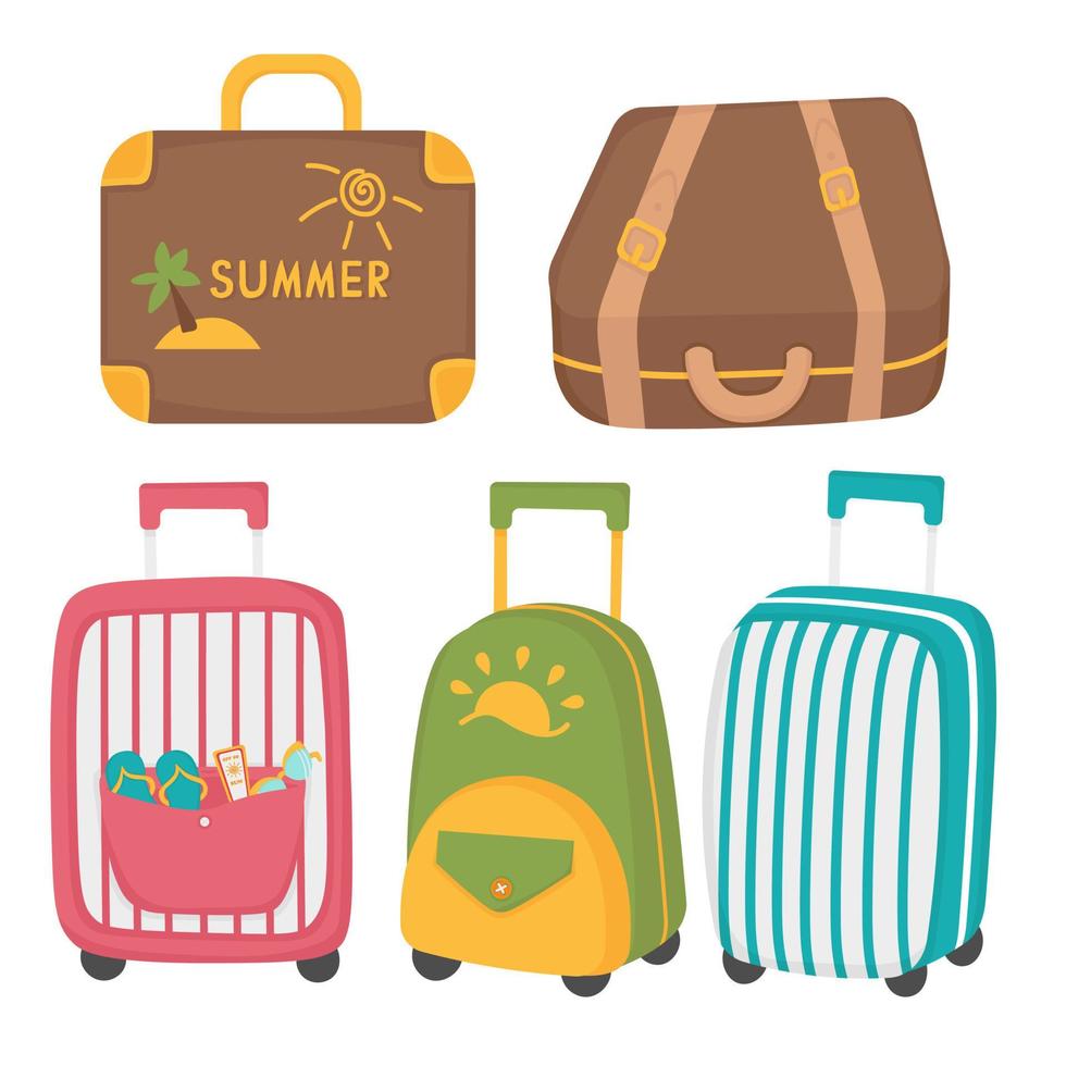 Travel suitcase set. Doodle flat clipart. All objects are repainted. vector