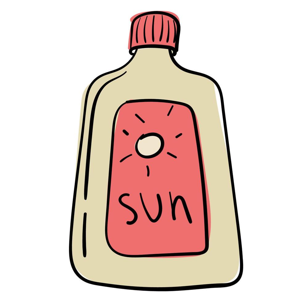 etiqueta engomada de la botella de protección solar de la playa del garabato vector