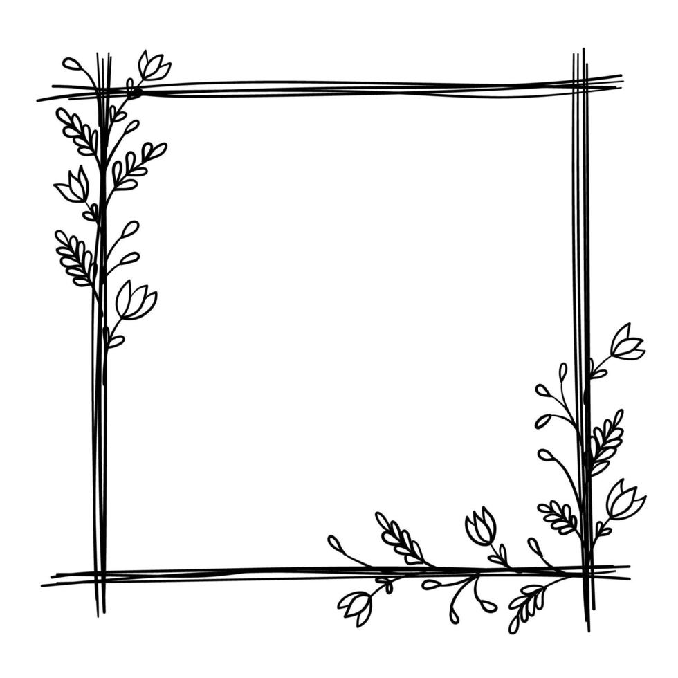 Botanical ornament, square frame of leaves, flowers, patterns for decoration vector