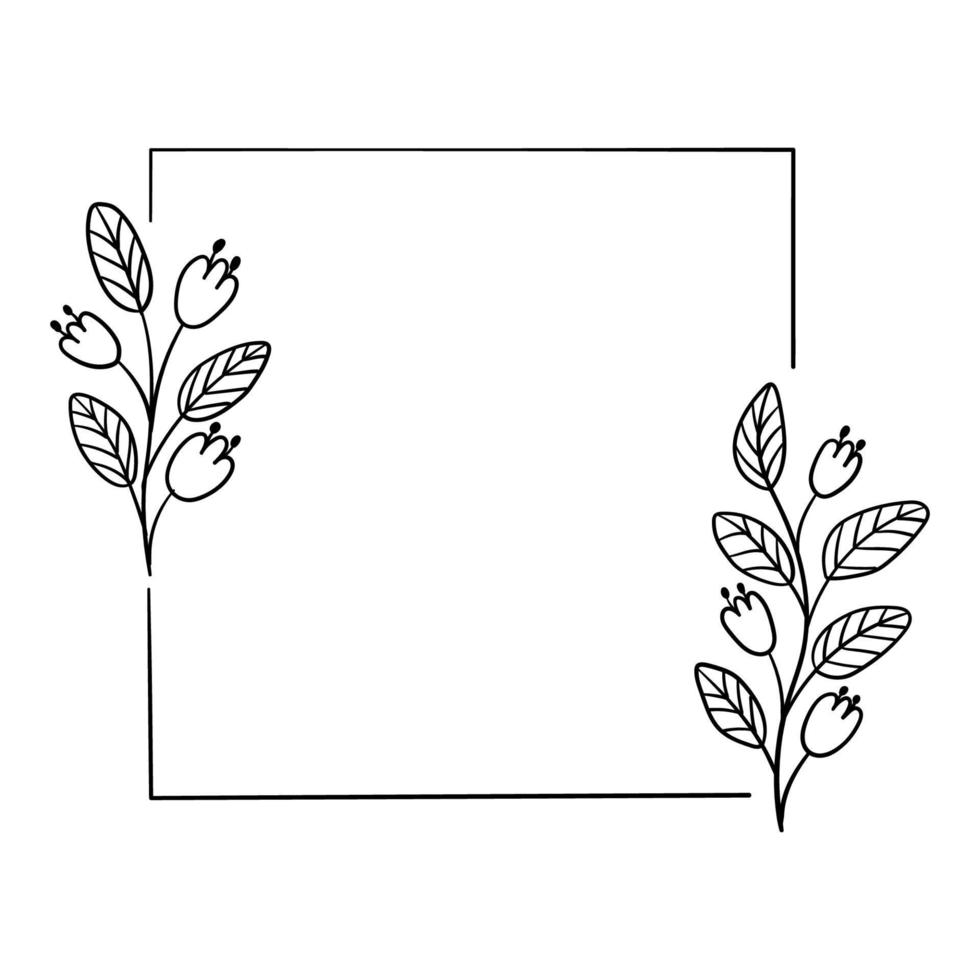 Botanical ornament, square frame of leaves, flowers, patterns for decoration vector