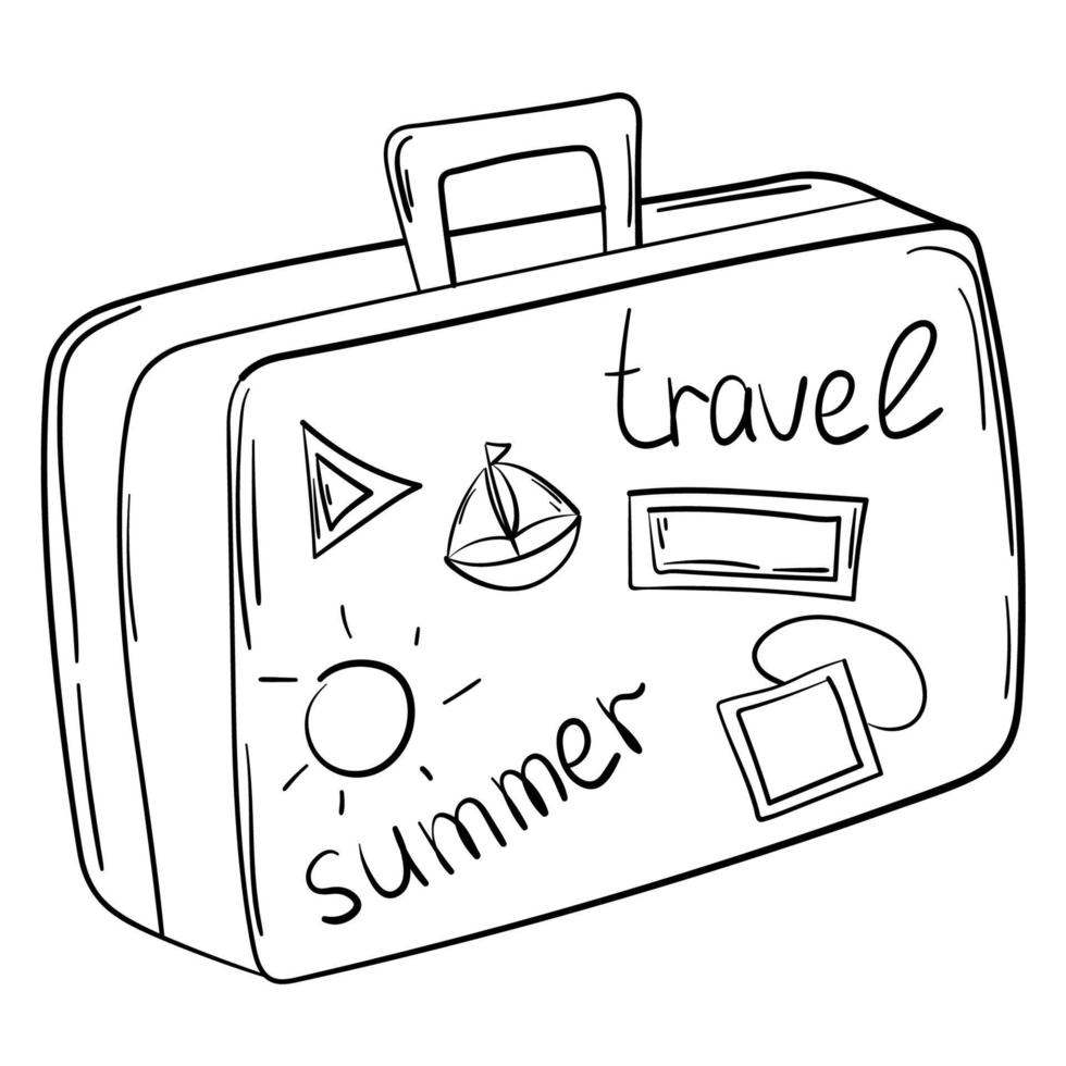 Doodle sticker travel suitcase for travel vector